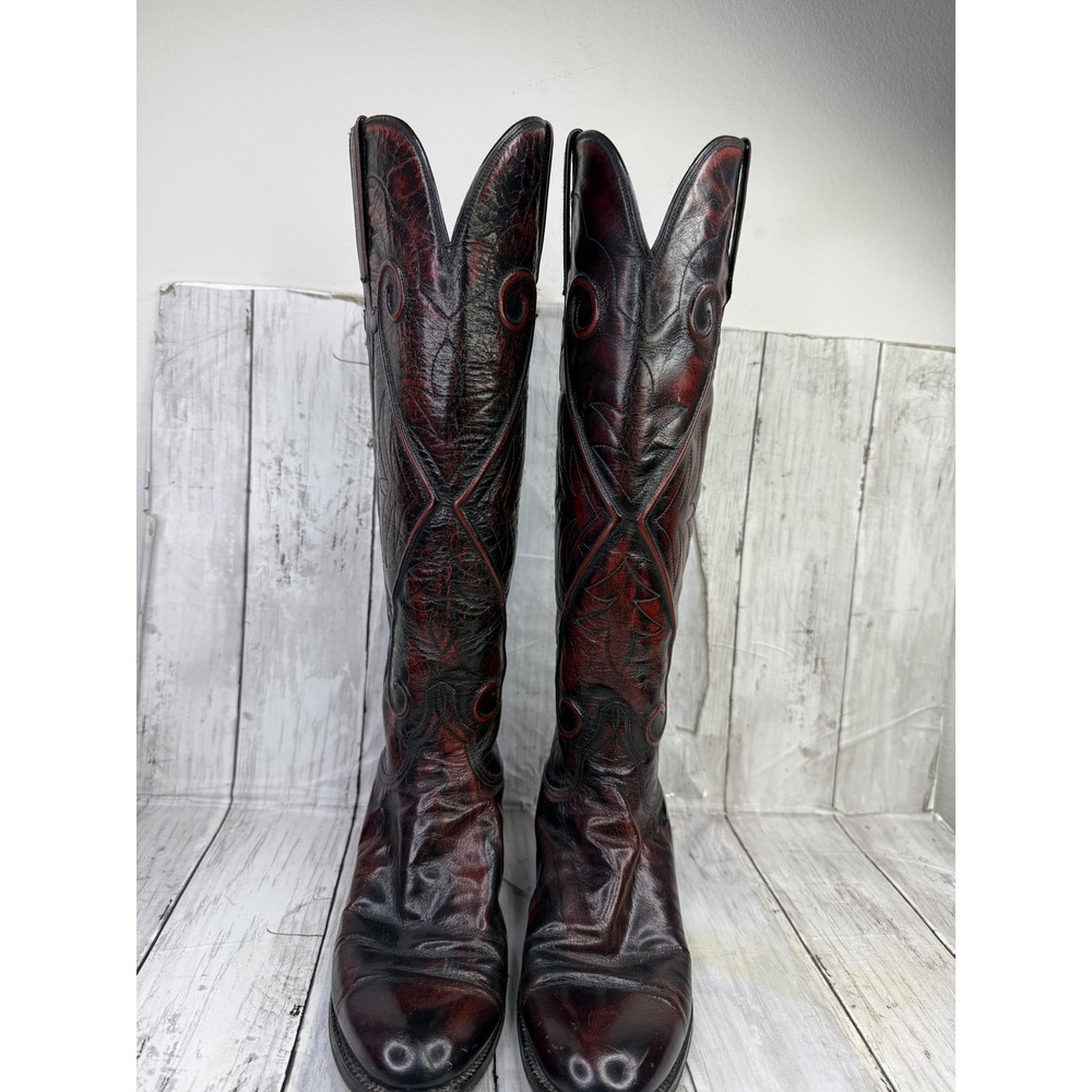 Lucchese 1883 Black Cherry Leather Western Cowboy Boots 8B 1L205 San Antonio